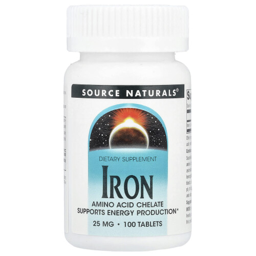 Source Naturals, Żelazo, 25 mg, 100 Tabletek