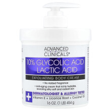 Advanced Clinicals, 10% kwas glikolowy kwas mlekowy krem do peelingu ciała, 16 oz (454 g)