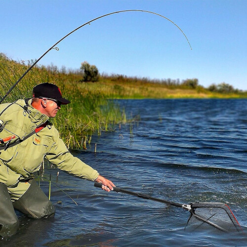 Rede de pesca dobrável com cabo telescópico, extensível de 40 a 51 polegadas, em malha de nylon para água doce e salgada. 1