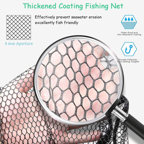 Rede de pesca dobrável com cabo telescópico, extensível de 40 a 51 polegadas, em malha de nylon para água doce e salgada. 2