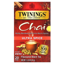 Twinings, Smaksatt svart te, Chai, Ultra krydda, 20 tebagger, 1,41 oz (40 g)