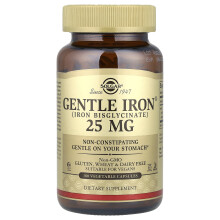 Solgar, Ferro Gentile, 25 mg, 180 Capsule Vegetali