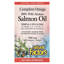 Natural Factors, Complete Omega, 100% Wild Alaskan Salmon Oil, 1,300 mg, 180 Enteripure Softgels