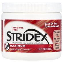 Stridex, Maximum, Alkoholfri, 55 Blødt Berøring Pads
