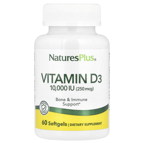 NaturesPlus, Vitamiini D3, 10 000 IU (250 mcg), 60 Pehmolevyä