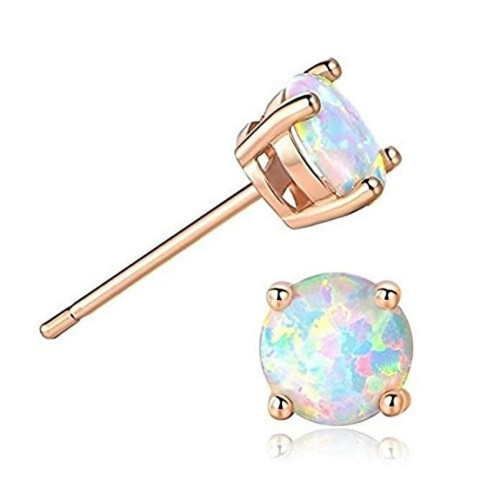 925 Sterling Silver Fire Opal Stud Earrings Rose Gold Plated Over.925 Silver 1