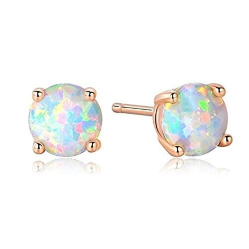 925 Sterling Silver Fire Opal Stud Earrings Rose Gold Plated Over.925 Silver 2