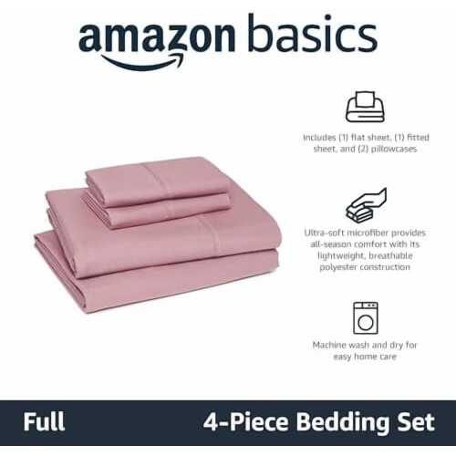 Ensemble de draps en microfibre rose 4 pièces 1