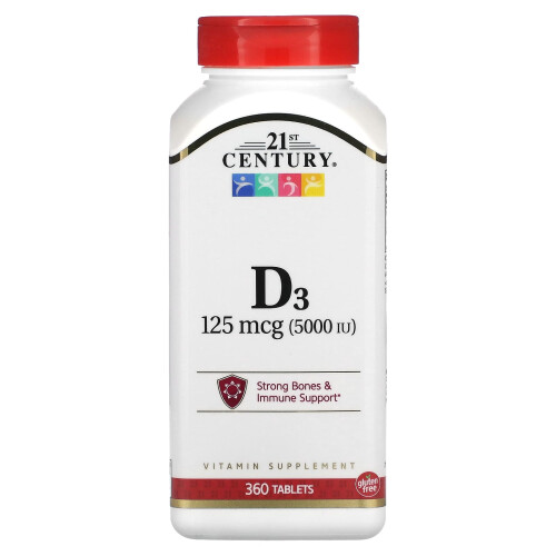 21st Century, Vitamin D3, 125 mcg (5.000 IU), 360 Tabletten