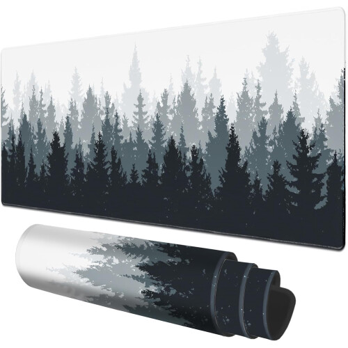 XXL Forest Gaming Mouse Pad, Αντιολισθητική Βάση από Λαστιχένιο Υλικό, Ραμμένες Άκρες, 31,5x11,8", 1