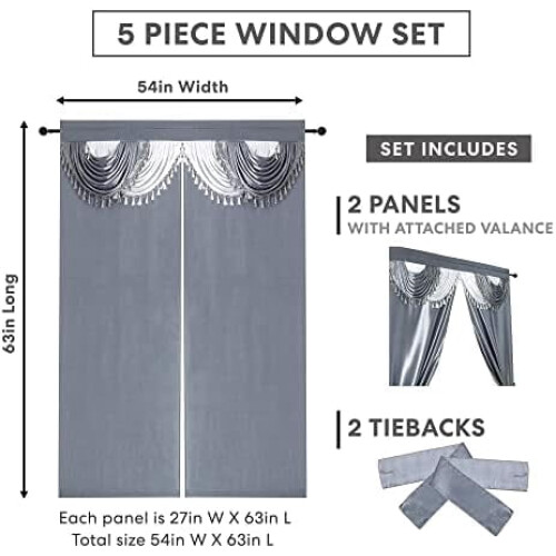 Amore window curtain set silver 5-piece 54x63 inch 1