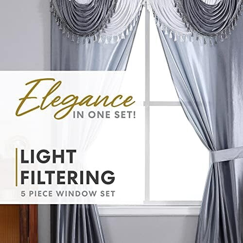 Amore window curtain set silver 5-piece 54x63 inch 2