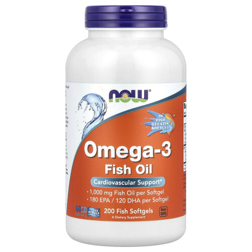 NOW Foods Omega-3 Fish Oil, Molecularly Distilled - 200 fish softgels
