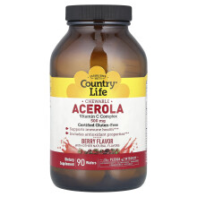 Country Life, Syötävä Acerola, Vitamiini C Kompleksi, Berry, 500 mg, 90 Wafereita