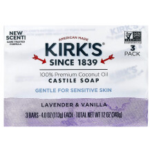 Kirk's, 100% Premium-Kokosöl-Kastilien-Seife, Lavendel & Vanille, 3 Seifen, 4 oz (113 g) Jeder
