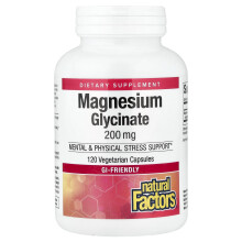 Natural Factors, Magnézium Bisglikinát, 200 mg, 120 Vegetáriánus Capsulák