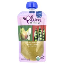 Plum Organics, Cibo per Bambini Biologico, 6+ Mesi, Pere, Spinaci + Piselli, 4 oz (113 g)