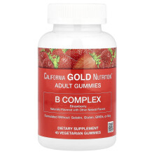 California Gold Nutrition, Gumy B z Owocami Truskawką, 45 Gumy Wegetariańskie