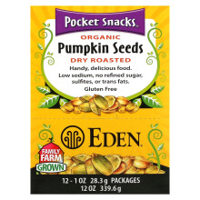 Eden Foods, Pocket Snacks, Ökológiai Tökmag, Szárított, 12 Csomag, 1 oz (28,3 g) Mindegyik