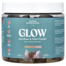Akasha Superfoods, Glow, Zee Moss & Pearl Poeder, Strawberry Lemonade, 60 Gummies