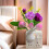 Veilleuse LED murale avec rose violette en vase 8