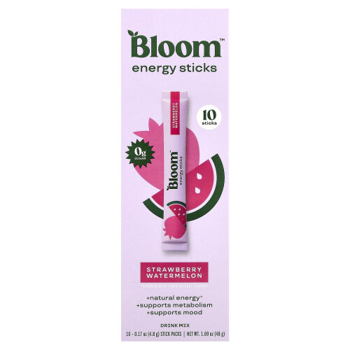 Bloom, Ενεργειακά Stick, Στρωνγέλαιο Νερόμελον, 10 Πακέτα Stick, 0,17 oz (4,8 g) Κάθε