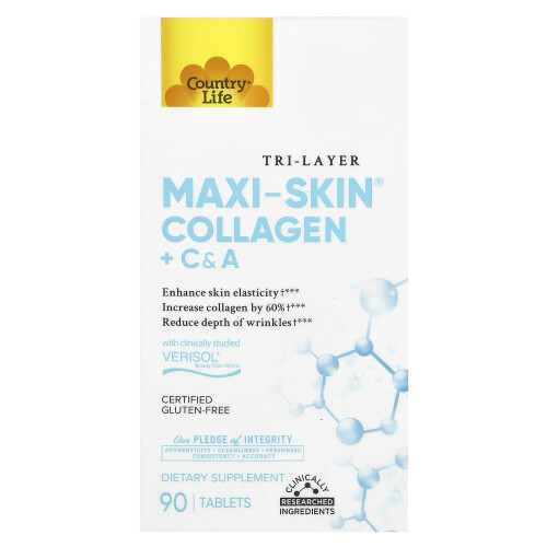 Country Life, Τριπλό Στρώμα Maxi-Κολλαγένη + C & A, 90 Tablets