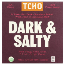 TCHO, Dark & Salty, Donkere chocolade met roze Himalayazout, 81% cacao, 3 stukken, 0,83 oz per stuk