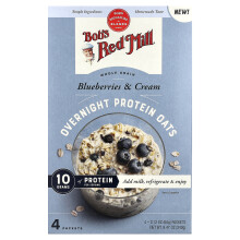 Bob's Red Mill, Nachtopname eiwitgranen, Gehele graan, Aardbeien & Room, 4 Porties, 2,12 oz (60 g) Elke