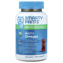 SmartyPants, Organic, Mężczyzna Multi & Omegas Gummies, Truskawka, Pomarańcza, i Czereśnia, 90 Organic Gummies