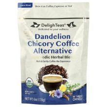 DelighTeas, Ayurvedic Herbal Blend, Dandelion Chicory Coffee Alternative, Caffeine Free, 6 oz (170 g)