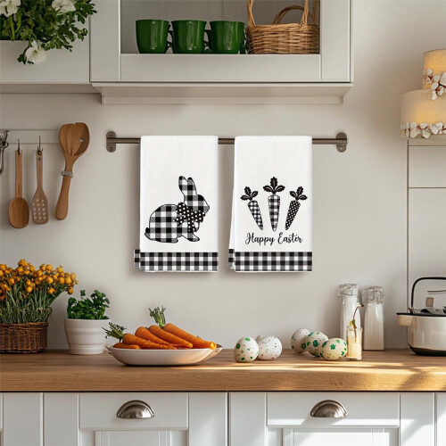 Easter Dish Towels Black Bunny 2PCS 2