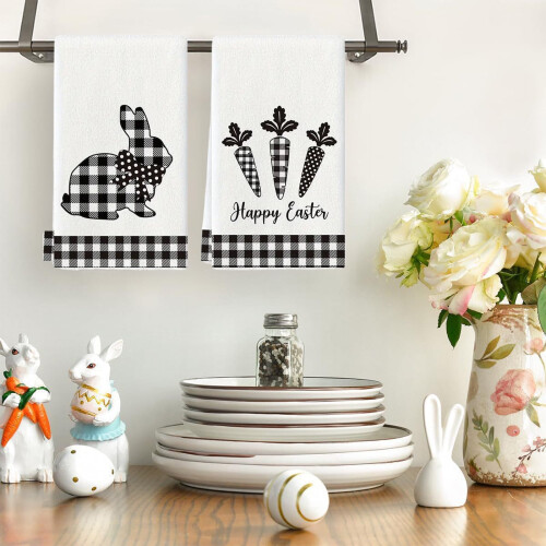 Easter Dish Towels Black Bunny 2PCS 1