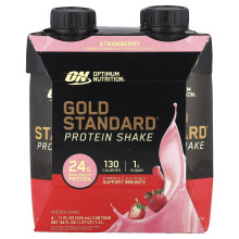 Optimum Nutrition, Gold Standard Protein Shake, Fruktová malina, 4 Kartony, 11 fl oz (325 ml) Každý
