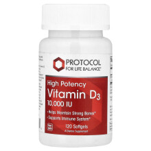 Protocol for Life Balance, Vitamin D3, High Potency, 10,000 IU, 120 Softgels