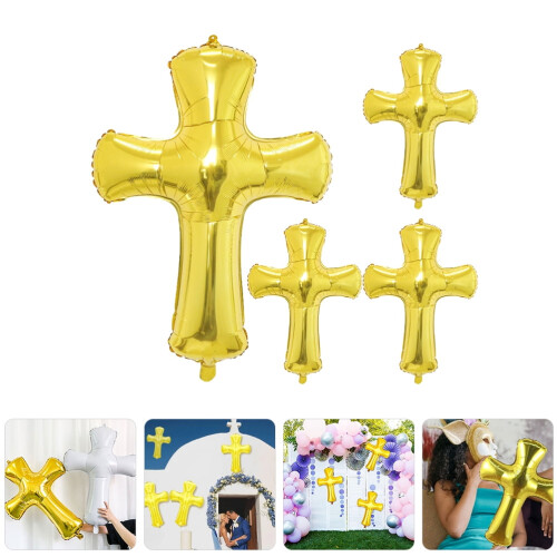 Ballons croix en aluminium doré (4 pièces) 2