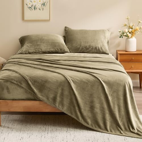 Flanell-Bettwäscheset, Kingsize, Kamel, 4-teilig 1