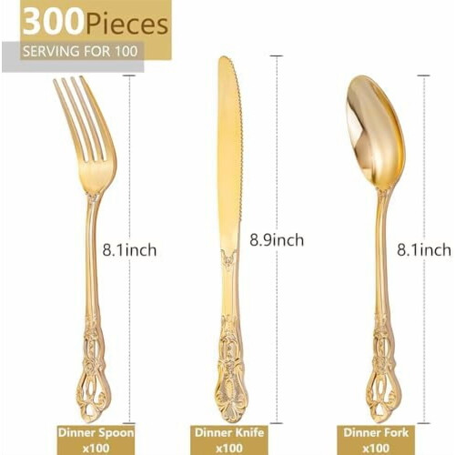 Gold Plastic Cutlery Set Heavy Duty 300 pcs 1