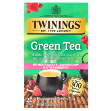 Twinings, Zmrzlinová zelená čaj, Pomegranate, Raspberry & Strawberry, 20 Čajové vrecká, 1,06 oz (30 g)