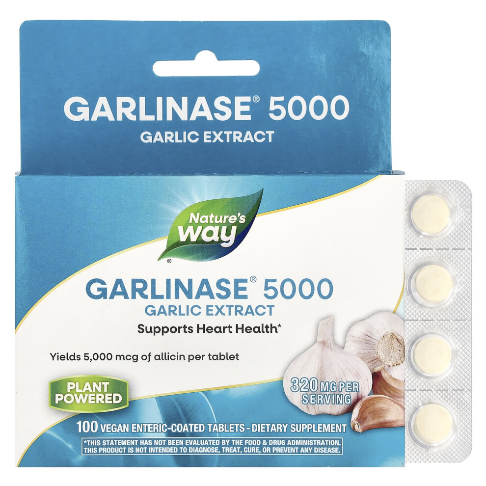 Nature's Way , Garlinase 5000, Garlic Extract, 320 Mg, 100 Vegan Enteric-Coated Tablets