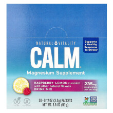 Natural Vitality, Nyugodt, Magnézium Kiegészítő Izzadási Keverék, Raspberry-Lemon, 30 csomag, 0,12 oz (3,3 g) Mindegyik