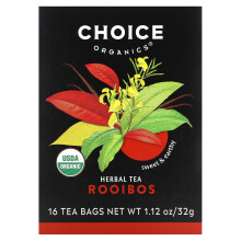 Organisk Herbal Te från Choice Organic Teas, Rooibos, Koffeinfri, 16 Teveck, 1.12 oz (32 g)