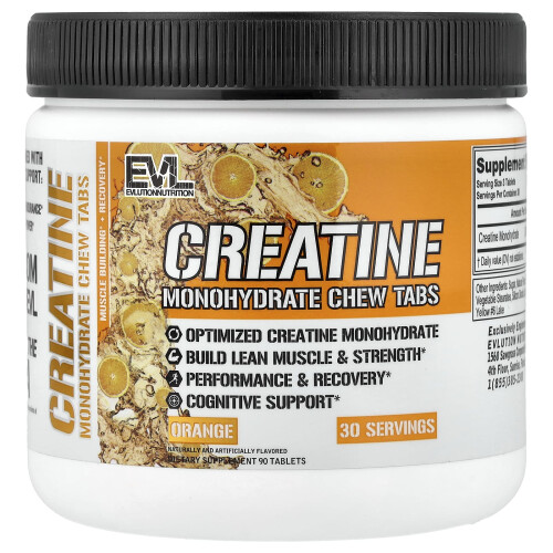 EVLution Nutrition, Creatine Monohydrat-Kaugummis, Orange, 90 Tabletten