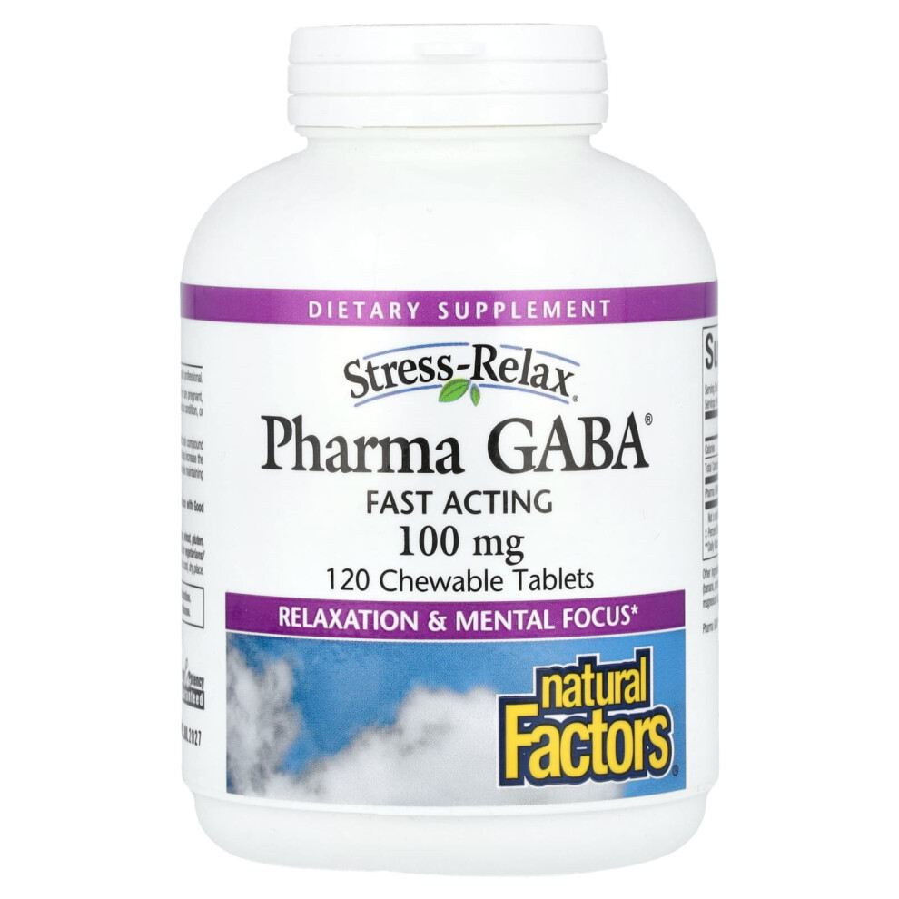 Natural Factors , Stress-Relaxã, Pharma Gabaã, 100 Mg, 120 Chewable Tablets