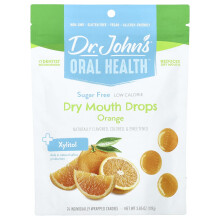 Dr. John's Healthy Sweets, Mundhälsa, Torr mun droppar, + Xylitol, Apelsin, Sockerfri, 24 Individuellt vikta godis. 3,85 oz (109 g)