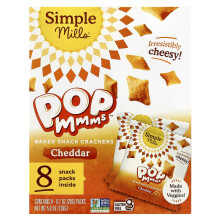 Simple Mills, Pop Mmms, Crackers di Snack Fritti, Cheddar, 8 Pacchi, 0.7 oz (20 g) Ogni