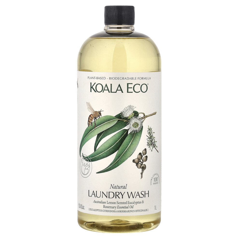 Koala Eco , Natural Laundry Wash, Australian Lemon Scented Eucalyptus & Rosemary Essential Oil, 33.8 Fl Oz (1 L)