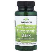 Swanson, Eucommia de la corteza de espectro completo, 400 mg, 60 Cápsulas de verduras