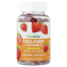 Lifeable, Collagen + Vitamin C Gummies, Natürliche Erdbeere, 60 Gummies