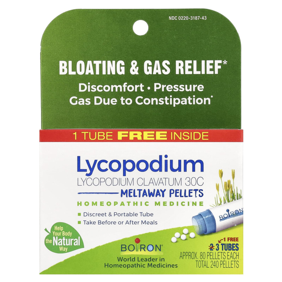 Boiron , Lycopodium, Meltaway Pellets, 30C, 3 Tubes, 80 Pellets Each